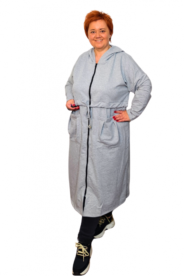 Predĺžená mikina s kapucňou - šedá - 3XL